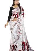 White printed crepe saree with blouse