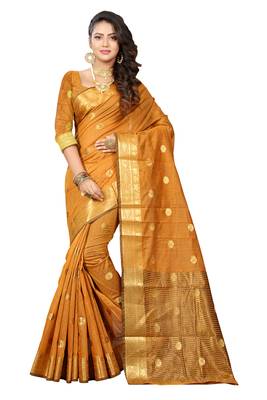 Yellow woven cotton silk saree with blouse 1
