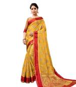 Yellow woven art silk saree with blouse