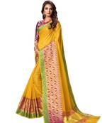 Yellow woven cotton silk saree with blouse