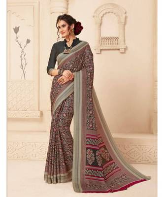 Grey Printed viscose saree with blouse with shawls 2
