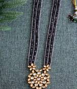 Gold Plated Kundan  Grey And Blue Onyx Long Necklace