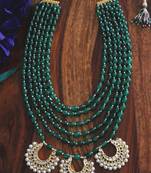 Gold Plated Kundan Chandbali Green Onyx And Shell Pearls Long Necklace