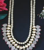 Gold Plated Kundan Pink Onyx And Shell Pearls Long Necklace