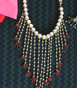 Gold Plated Kundan Pearl Tassel Red Onyx Necklace