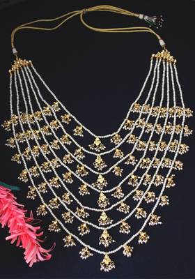 Gold Plated Kundan Shell Pearls Ranihaar Long Necklace 1
