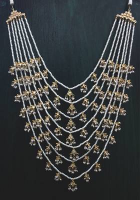 Gold Plated Kundan Shell Pearls Ranihaar Long Necklace 2