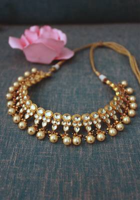 Gold Plated Shell Pearls Single String Choker Necklace 1