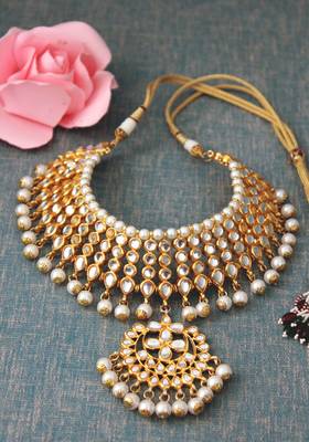 Gold Plated Shell Pearls Choker Necklace 1