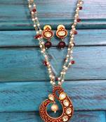 Meenakari Shell Pearls Red Onyx Necklace Set