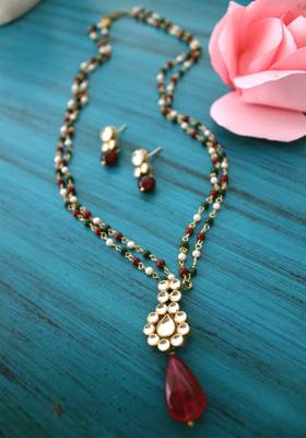 Gold Plated Pendant Multicolored Beads Long Necklace 1