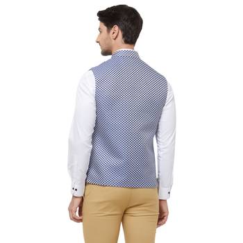 Blue printed jacquard nehru-jacket 4