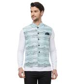 Blue printed cotton silk nehru-jacket