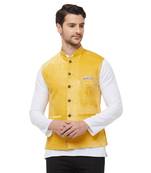 Yellow printed velvet nehru-jacket