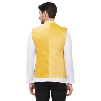 Yellow printed velvet nehru-jacket 4