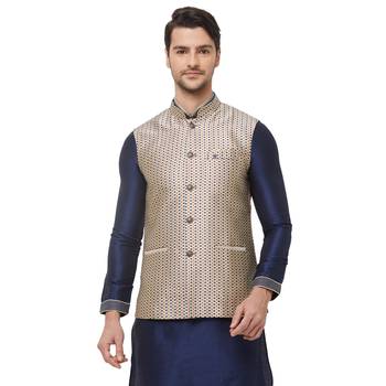 Gold printed jacquard nehru-jacket 1