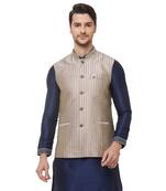 Gold printed jacquard nehru-jacket