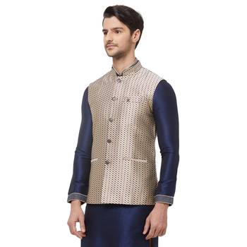 Gold printed jacquard nehru-jacket 2