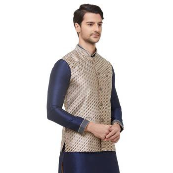 Gold printed jacquard nehru-jacket 3