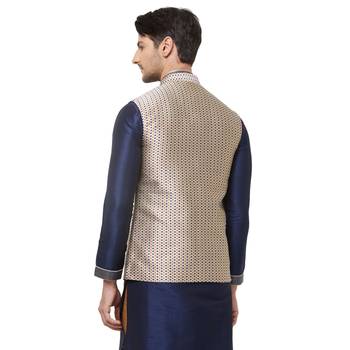 Gold printed jacquard nehru-jacket 4