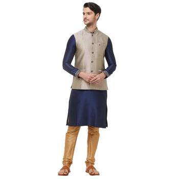 Gold printed jacquard nehru-jacket 5