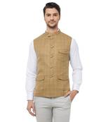 Gold printed cotton nehru-jacket