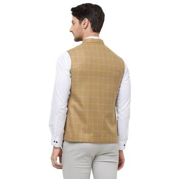 Gold printed cotton nehru-jacket 4