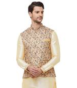 Gold printed cotton silk nehru-jacket