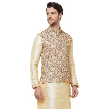 Gold printed cotton silk nehru-jacket 3