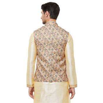 Gold printed cotton silk nehru-jacket 4