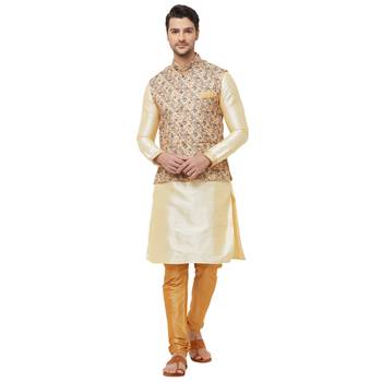Gold printed cotton silk nehru-jacket 5