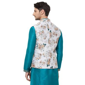 White printed cotton silk nehru-jacket 4
