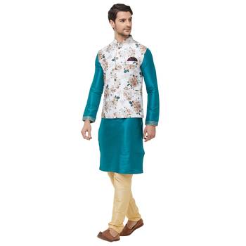 White printed cotton silk nehru-jacket 5