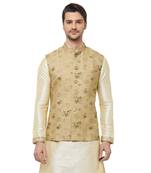 Gold printed pure silk  nehru-jacket