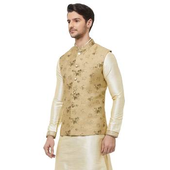Gold printed pure silk  nehru-jacket 2
