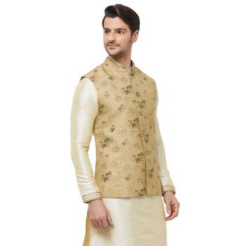 Gold printed pure silk  nehru-jacket 3