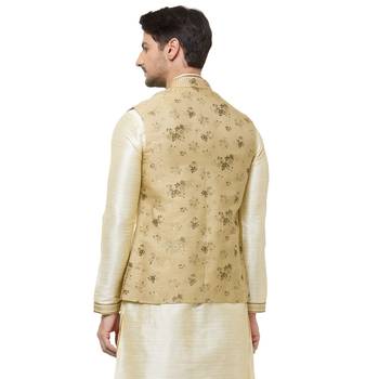 Gold printed pure silk  nehru-jacket 4
