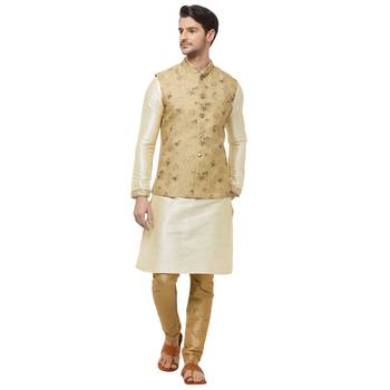 Gold printed pure silk  nehru-jacket 5