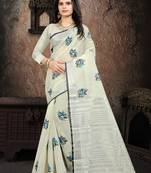 Off white Color Linen embroidery Saree 