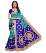 Blue Printed Art Silk Saree With Blouse