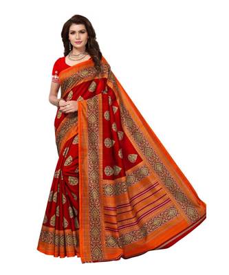 Red Printed Art Silk Saree With Blouse 1