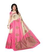 pink printed art silk saree with blouse