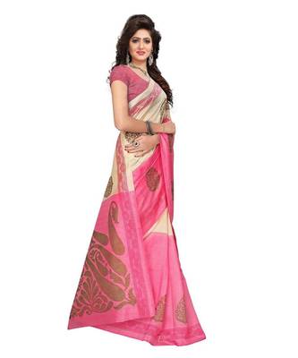 pink printed art silk saree with blouse 2