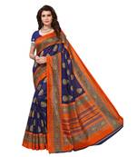 Blue Printed Art Silk Saree With Blouse
