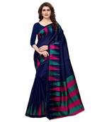 Blue Printed Art Silk Saree With Blouse