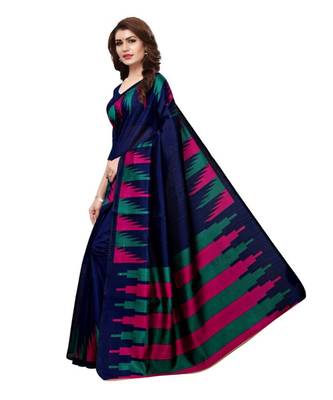 Blue Printed Art Silk Saree With Blouse 2