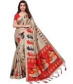 Beige Printed Art Silk Saree With Blouse
