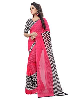 Pink Printed Georgette Silk Saree With Blouse 2