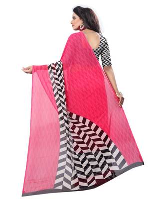 Pink Printed Georgette Silk Saree With Blouse 3
