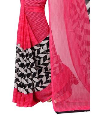 Pink Printed Georgette Silk Saree With Blouse 4